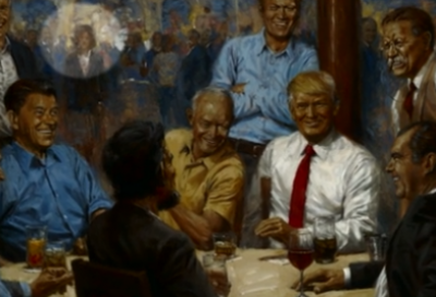 Why a woman is approaching Presidents’ table?