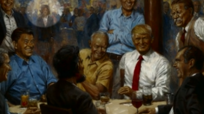 Why a woman is approaching Presidents’ table?